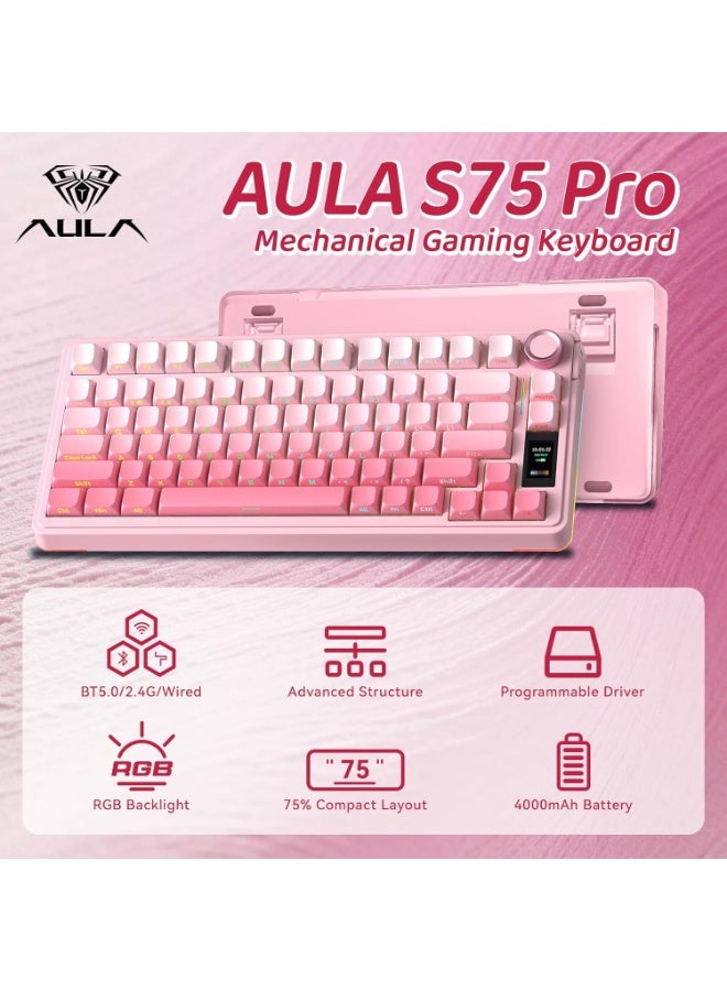 AULA S75 PRO Wireless Gaming Keyboard with Screen&Knob, Tri-Mode Hot Swappable Gaming Keyboard 75%, Astral Switches, RGB Backlit, Side Printed PBT Keycaps, Creamy Sounding Computer Keyboards - Image 2